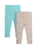 JoJo Maman Bébé Kids' Cotton Stretch Leggings, Pack of 2, Teal