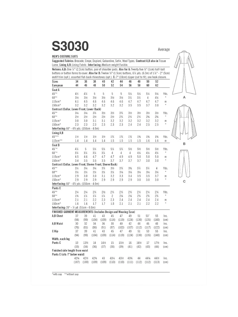 Simplicity dramatic suits sewing pattern S3030 - British product