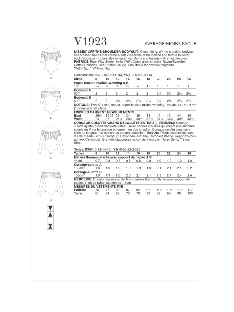 Simplicity V1923 bodysuit sewing pattern for misses - British product