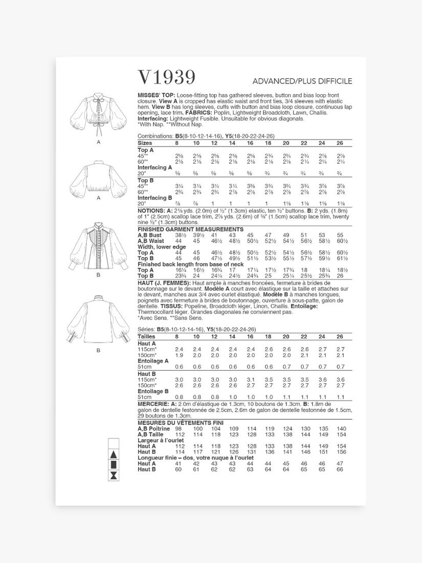 Simplicity Vogue V1939 Schnittmuster - britisches Produkt