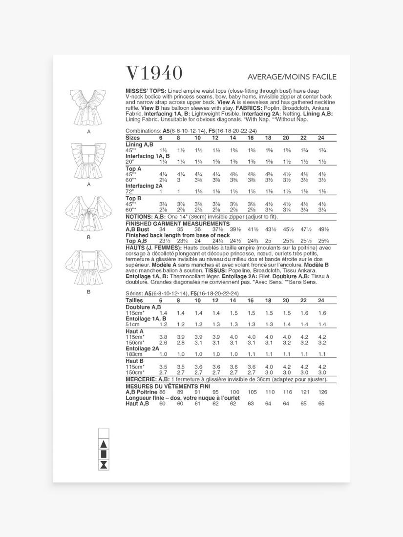 Simplicity Vogue sewing pattern empire waist top (British brand)
