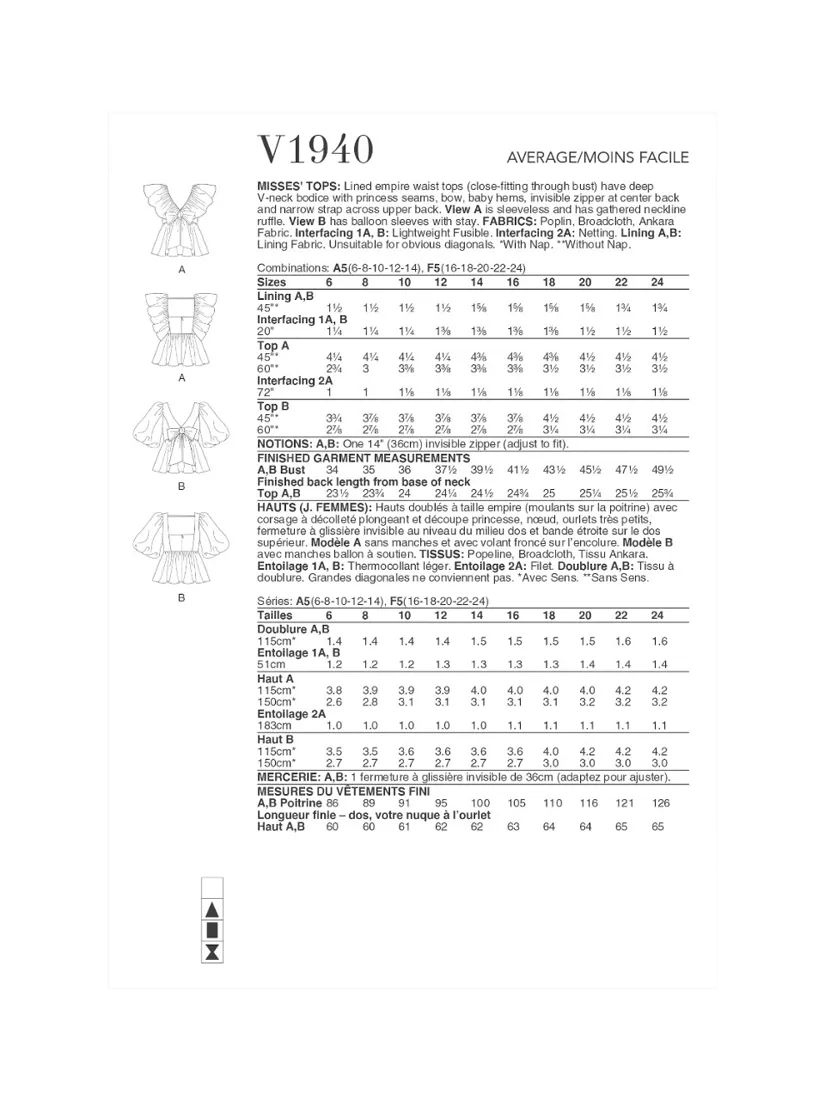 Simplicity Vogue sewing pattern empire waist top (British brand)