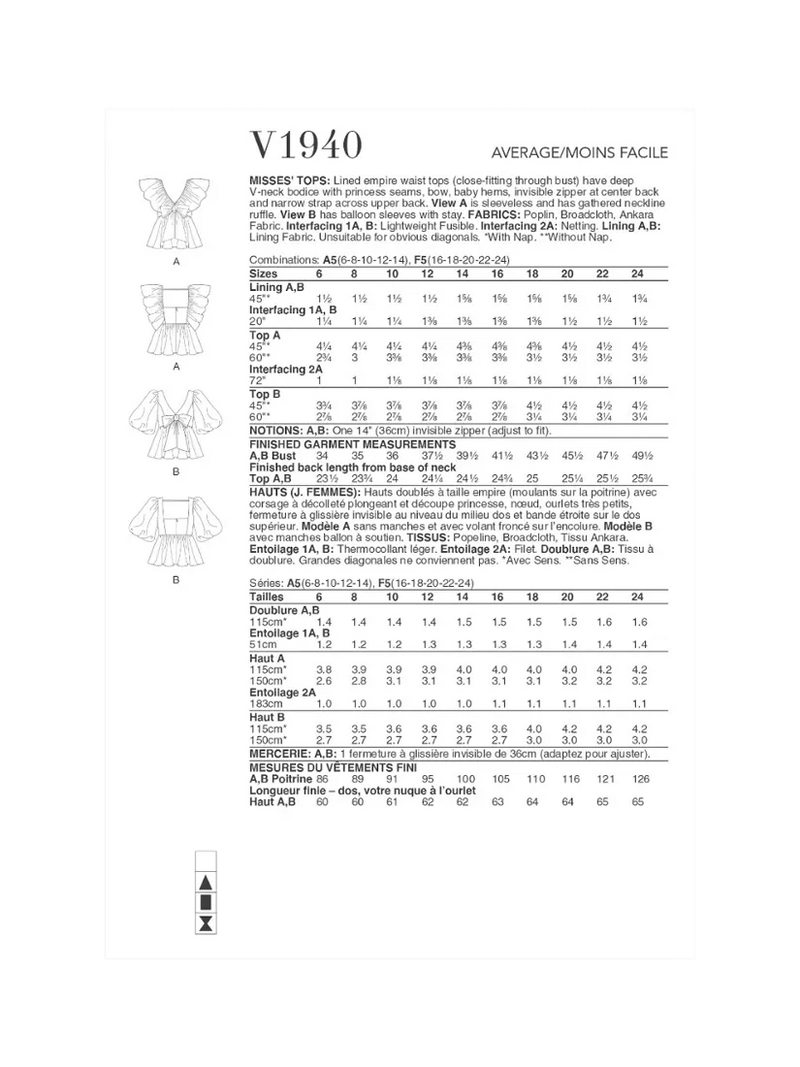 Simplicity Vogue sewing pattern empire waist top (British brand)