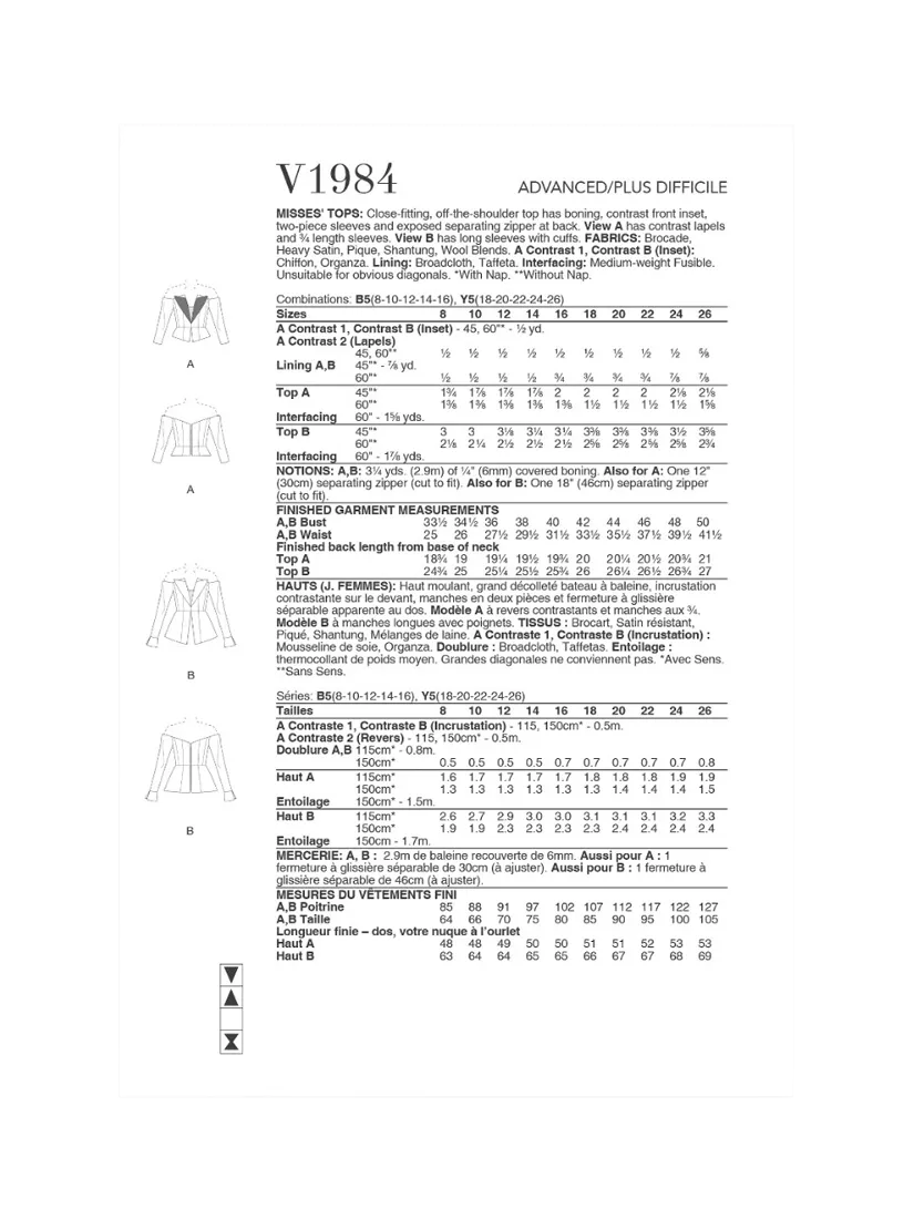 Simplicity sewing pattern V1984 off the shoulder top - British product