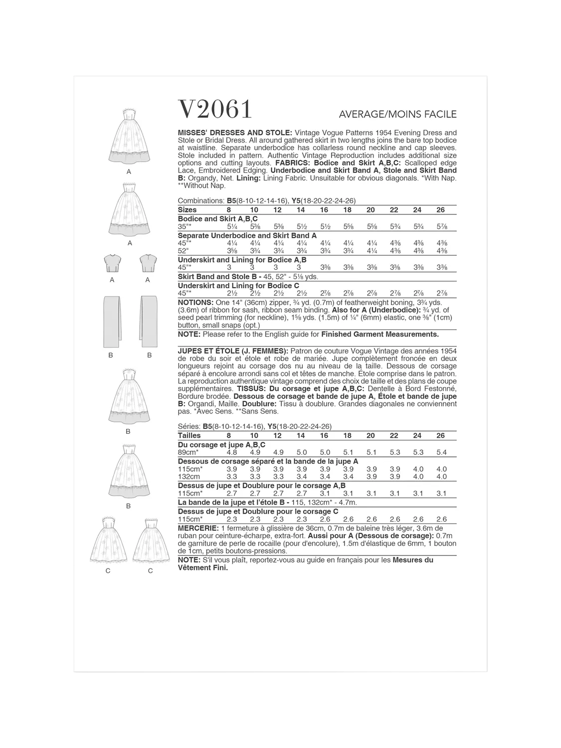 Simplicity sewing pattern Vogue Vintage V2061, imported from the UK