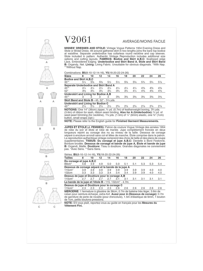 Simplicity sewing pattern Vogue Vintage V2061, imported from the UK