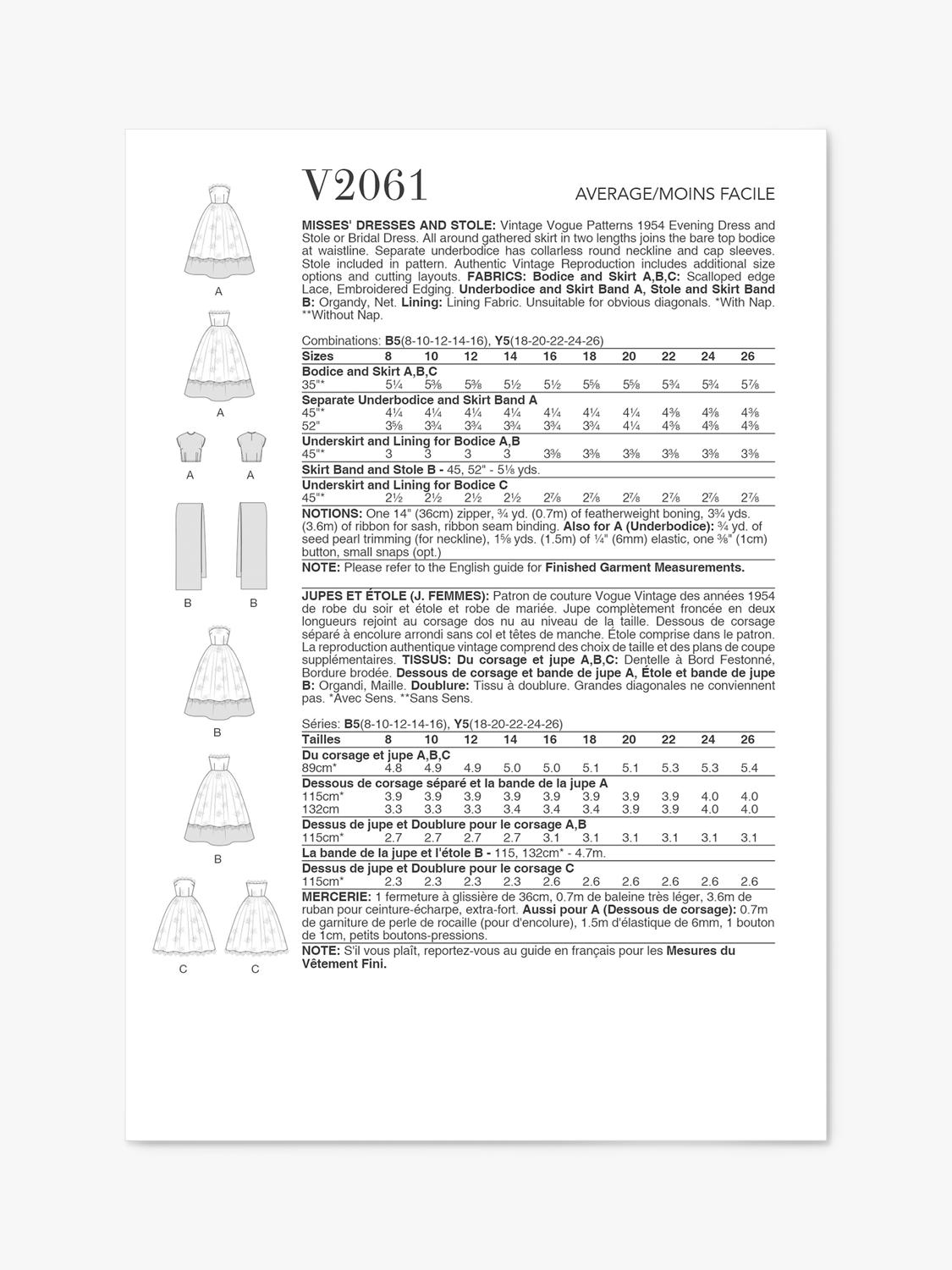 Simplicity sewing pattern Vogue Vintage V2061, imported from the UK