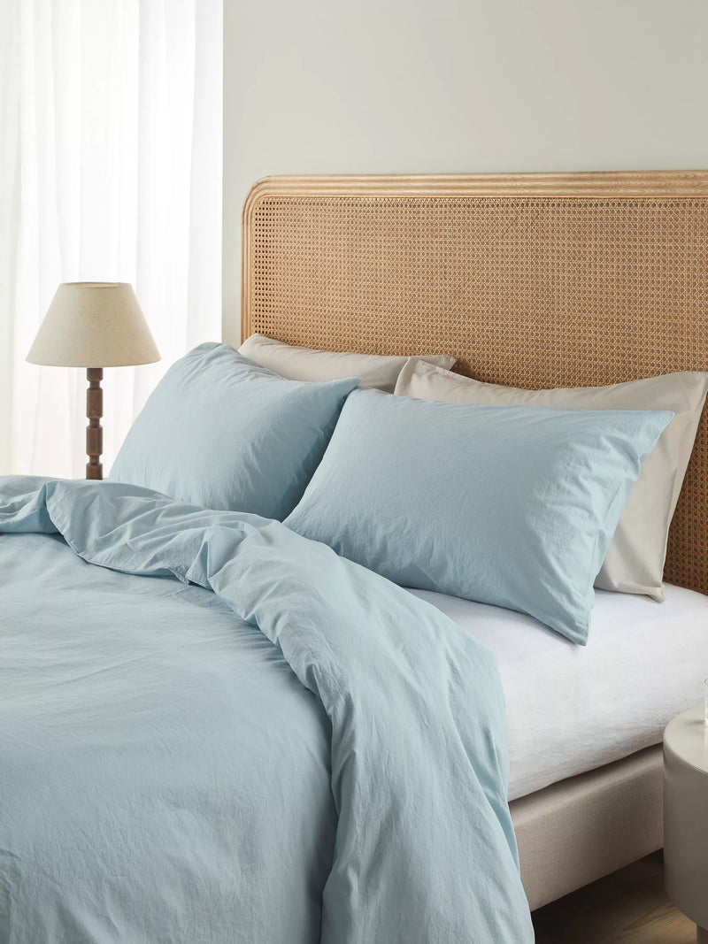 Bedfolk Relaxed Cotton Bedding, Sky, Standard Pillowcase Pair