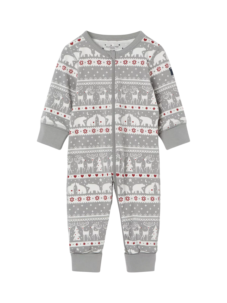 Polarn O. Pyret Baby Nordic Animal Print Sleepsuit, Grey