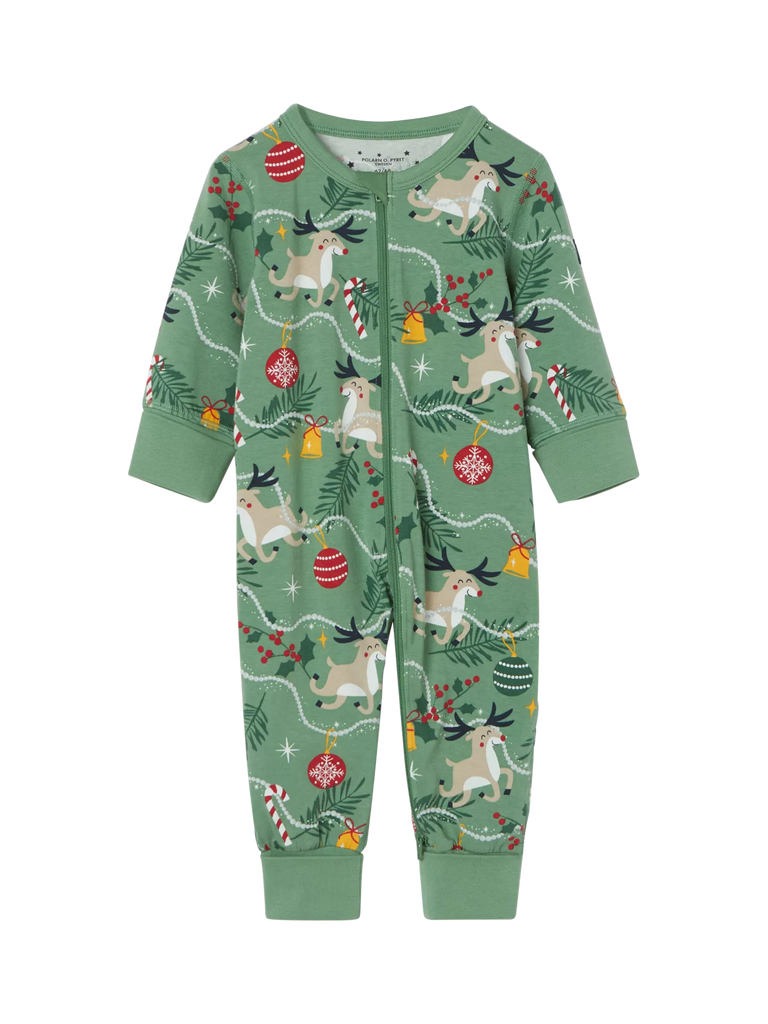 Polarn O. Pyret Baby Reindeer Print Sleepsuit, Green