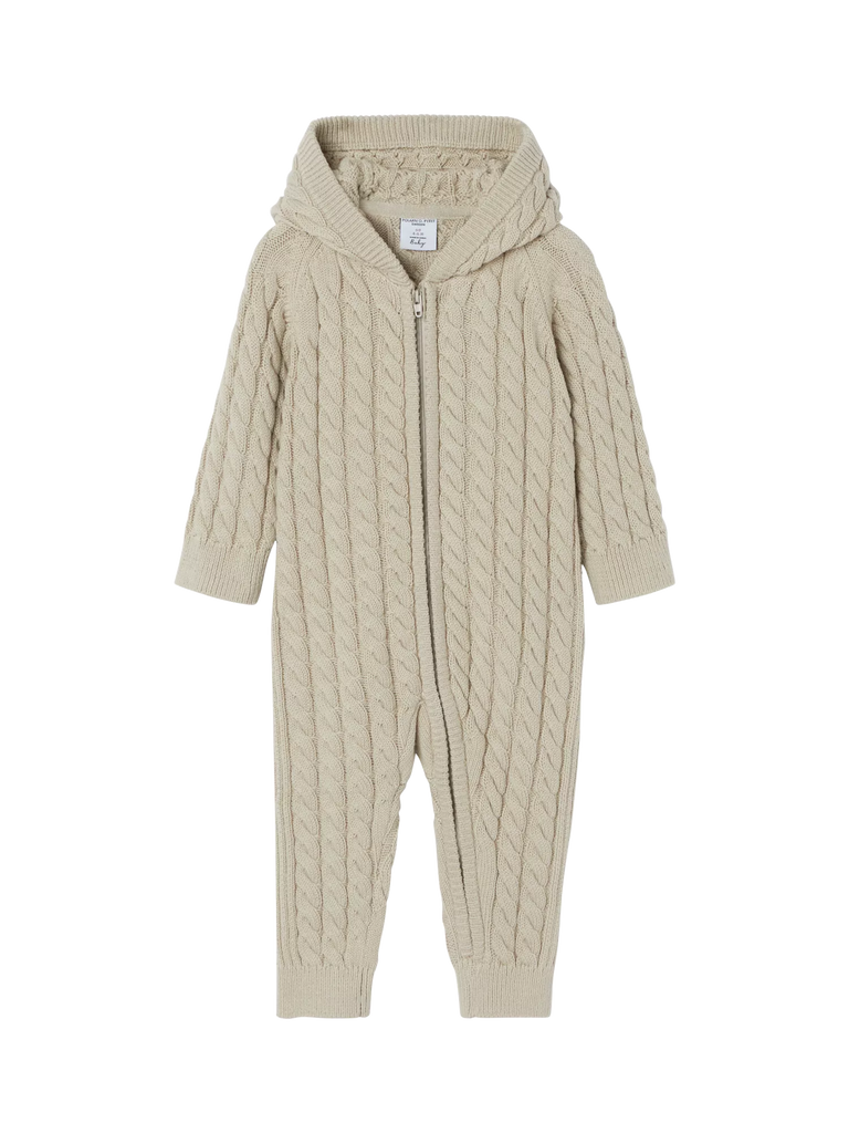 Polarn O. Pyret Baby Organic Cotton Cable Knit All In One Romper, Natural