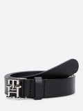 Tommy Hilfiger schwarzer Ledergürtel mit Monogramm-Schnalle - Britisches Produkt