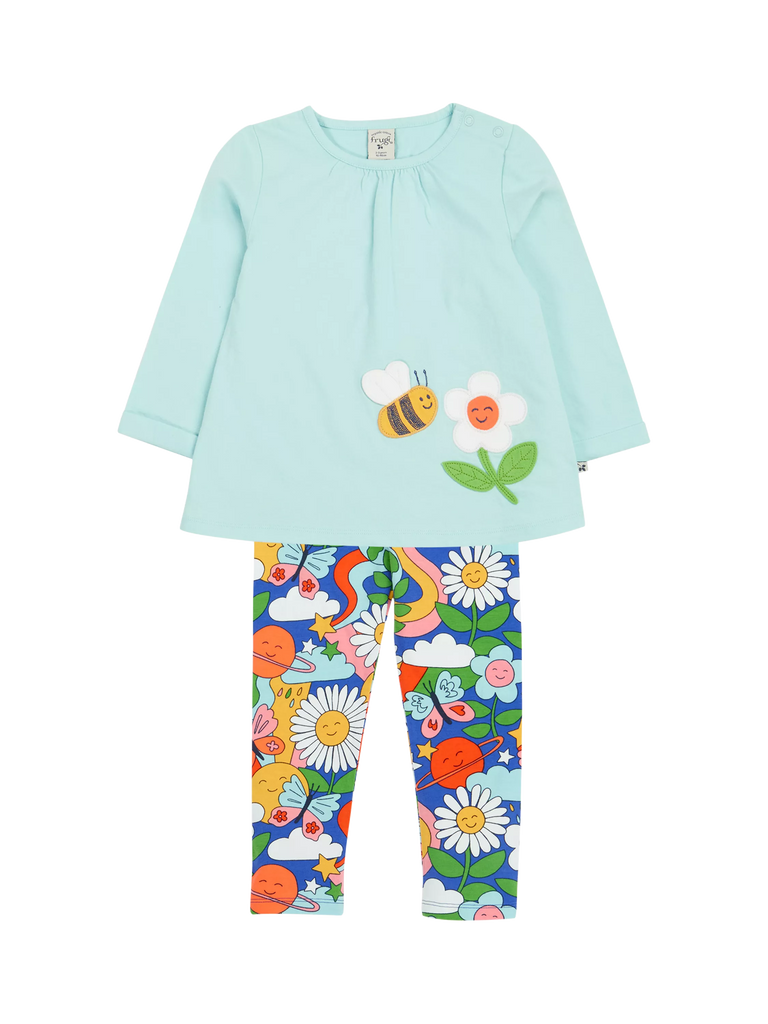 Frugi Baby Opal Top and Leggings Set, Glacier/Multi