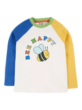 Frugi Kids' Tamar Raglan Top, Soft White/Bee Happy