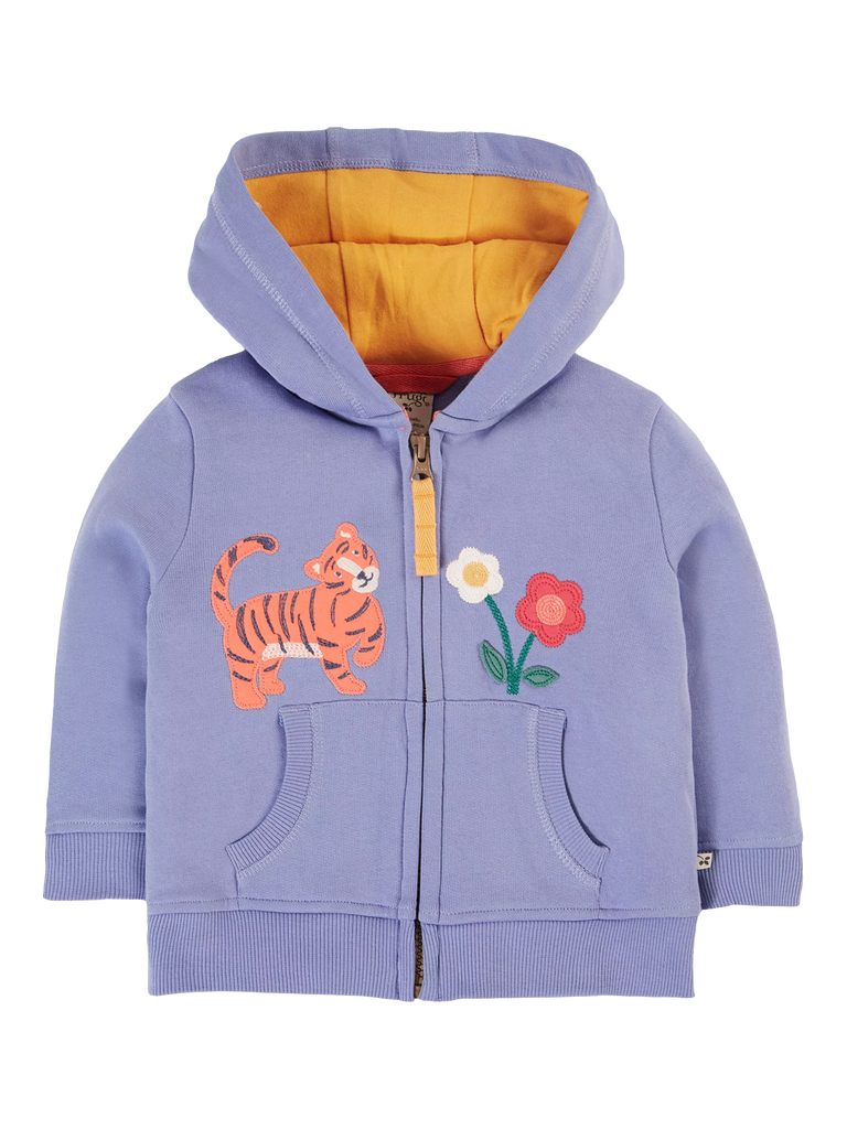 Frugi Kids' Carbis Organic Cotton Zip Up Hoodie, Grape/Tiger