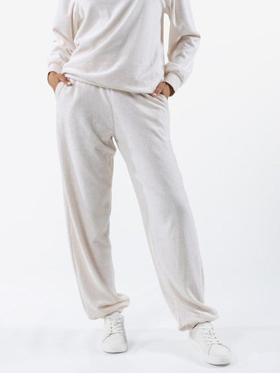 Mid Rise Velours Joggers mit Rippbund und Bündchen in Oatmeal
