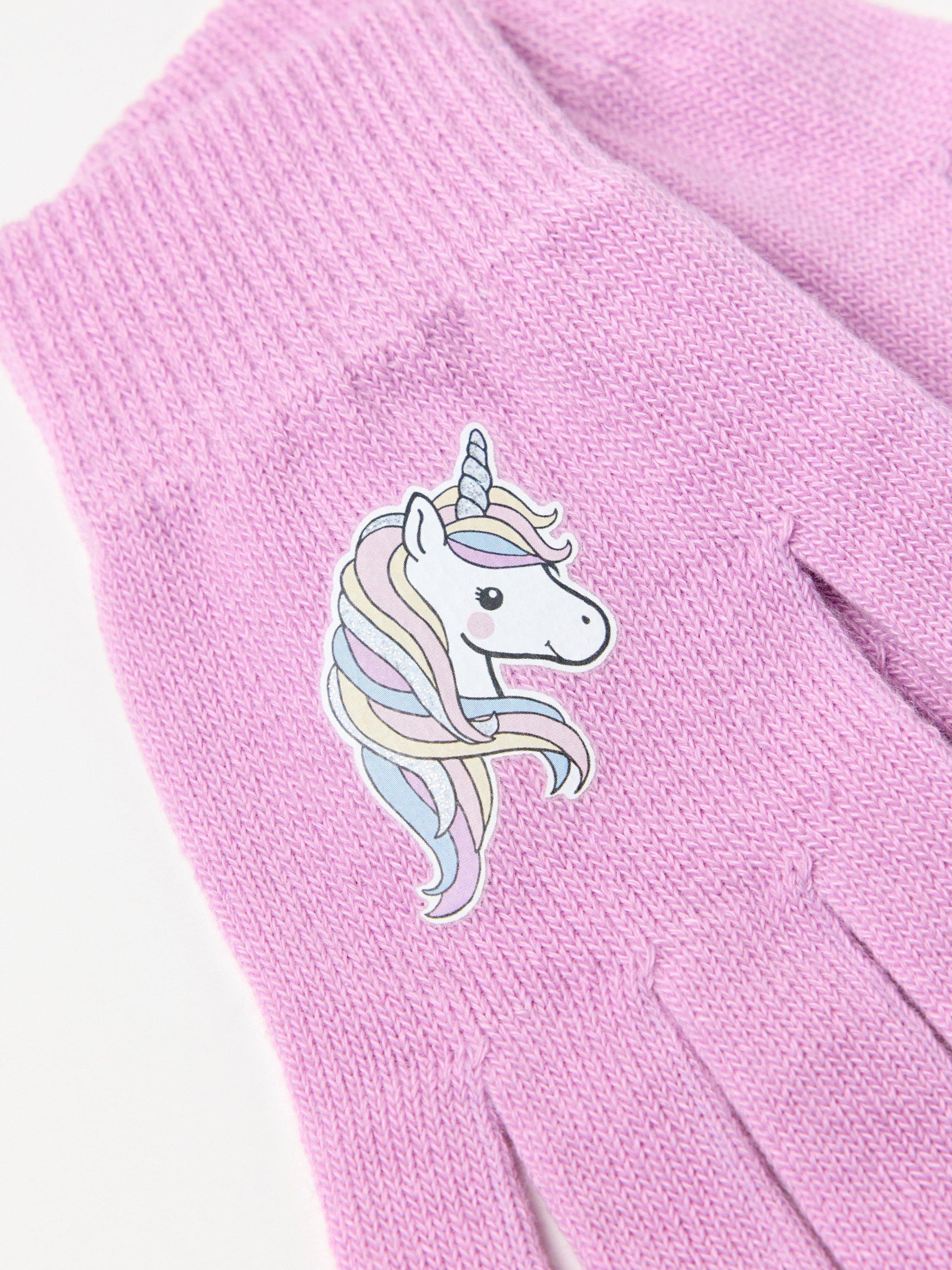 Lindex kids unicorn beanie hat gloves set light lilac - British product