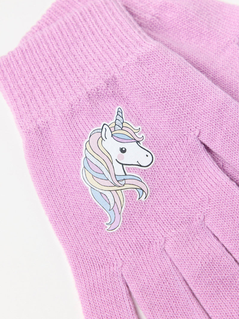 Lindex kids unicorn beanie hat gloves set light lilac - British product