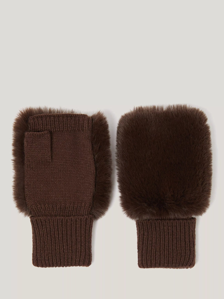 Jigsaw Faux Fur Mittens, Chocolate