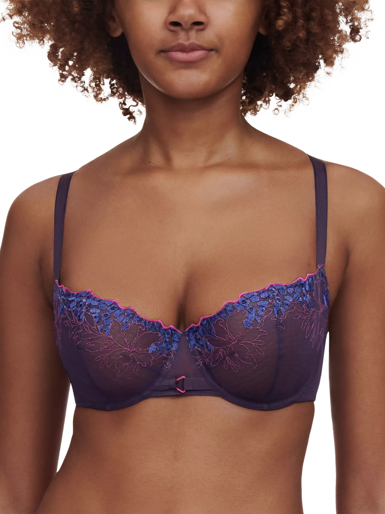 Chantelle Spice Animal and Floral Embroidered Half Cup Bra, Midnight Blue