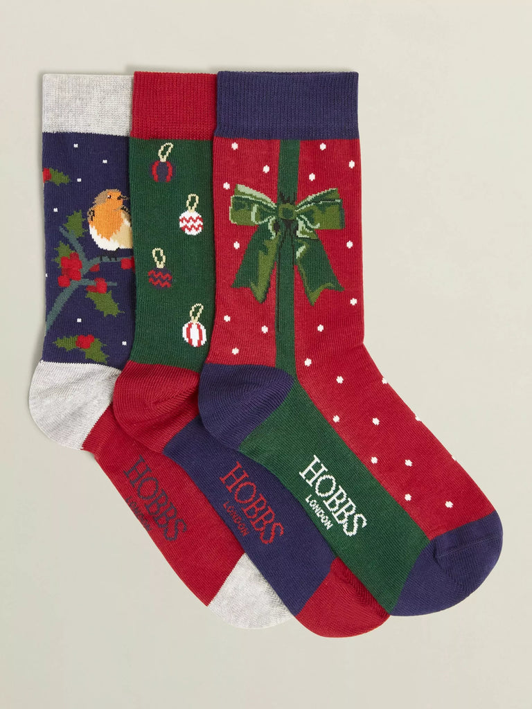 Hobbs Festive Socks, Pack of 3, Multi