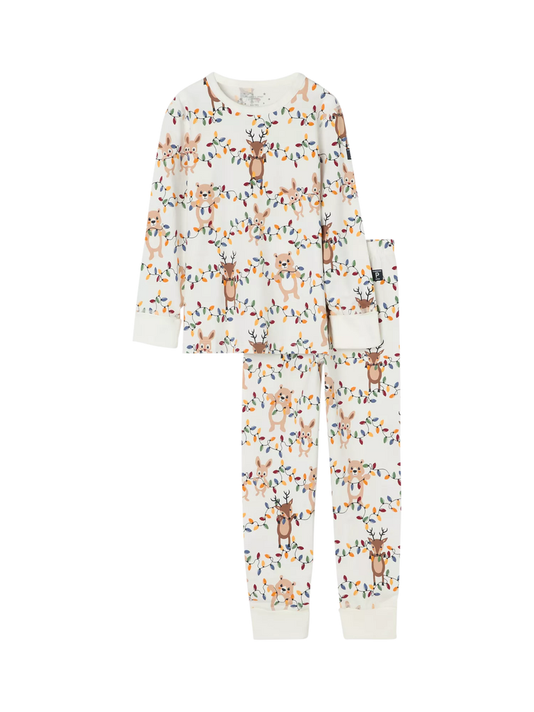 Polarn O. Pyret Kids' Christmas Lights Print Pyjama Set, White