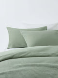John Lewis Aurelia Pure Cotton Waffle Single Duvet Cover Set, Soft Green
