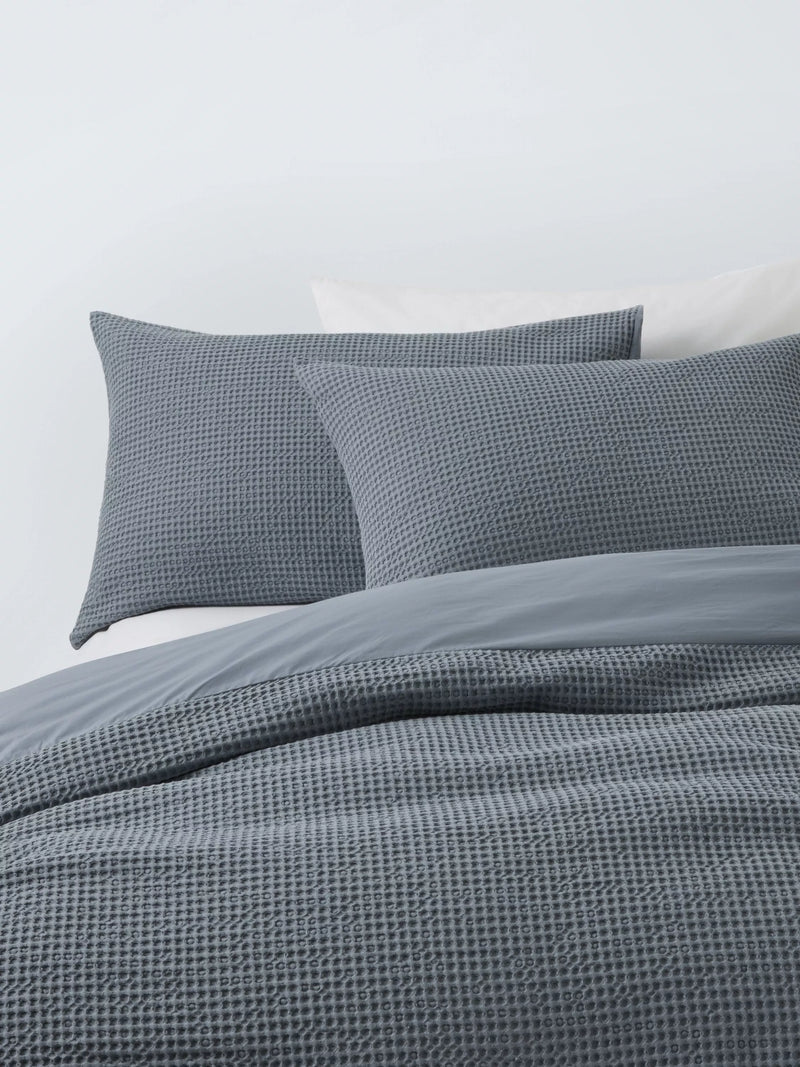 John Lewis Aurelia Pure Cotton Waffle Single Duvet Cover Set, Mid Blue