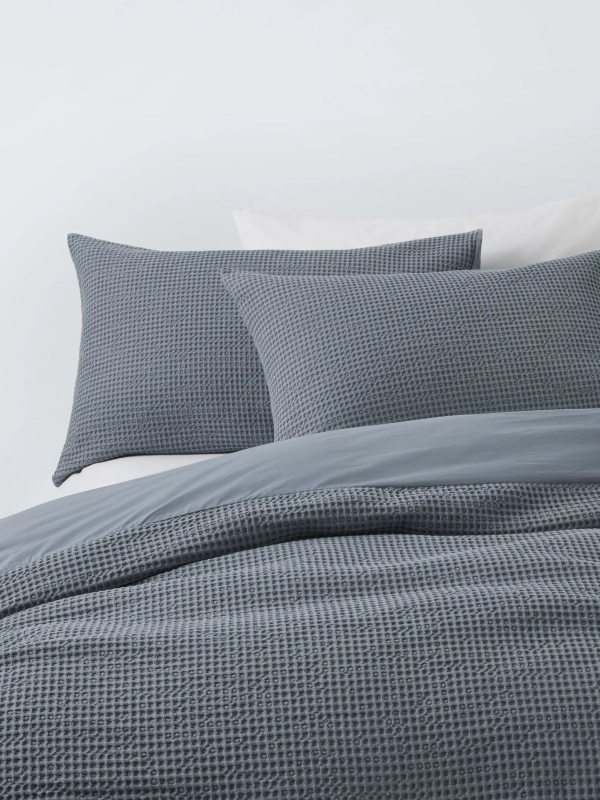 John Lewis Aurelia Pure Cotton Waffle Single Duvet Cover Set, Mid Blue