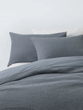 John Lewis Aurelia Pure Cotton Waffle Single Duvet Cover Set, Mid Blue