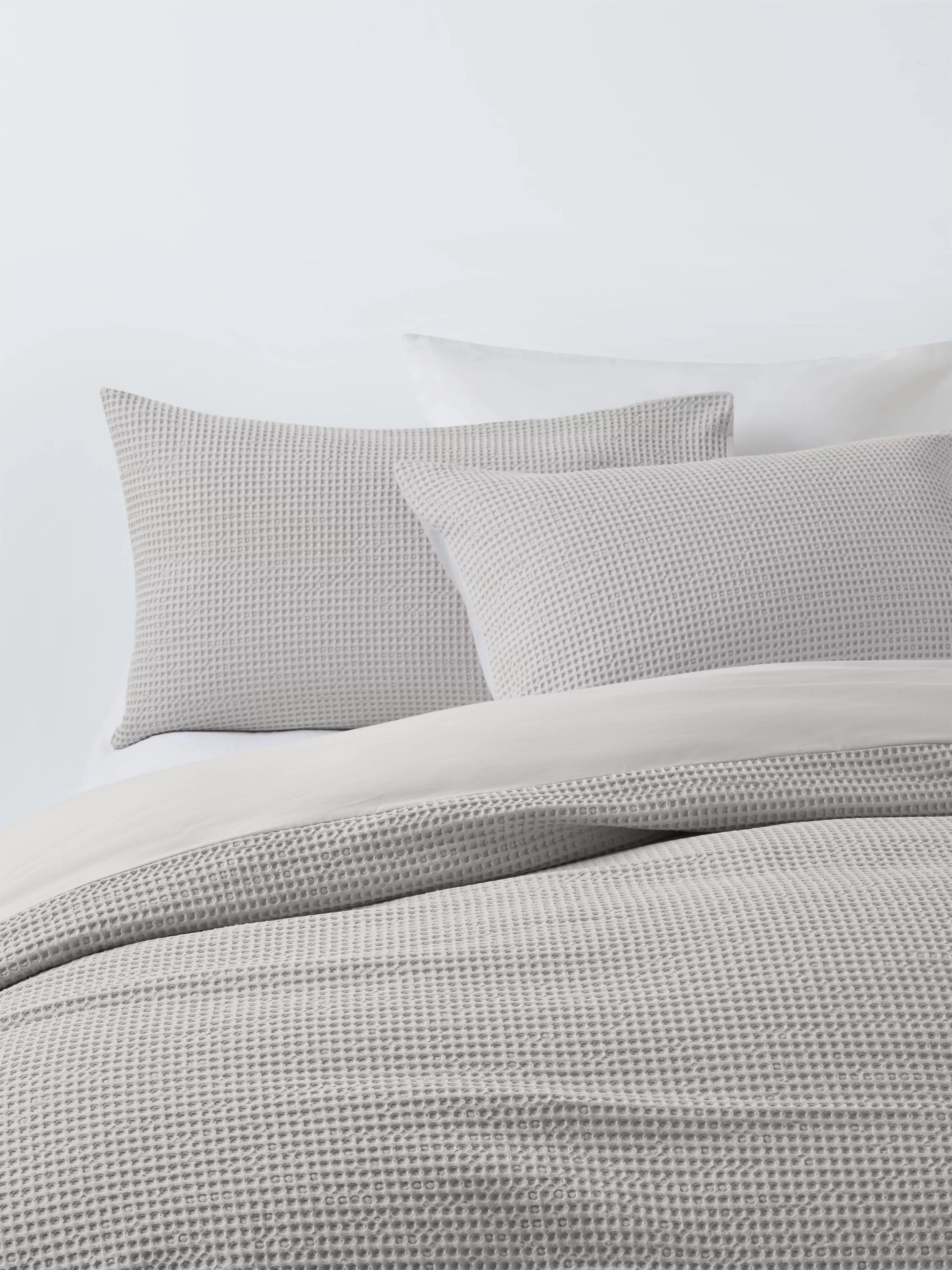 John Lewis Aurelia Pure Cotton Waffle Single Duvet Cover Set, Mid Grey