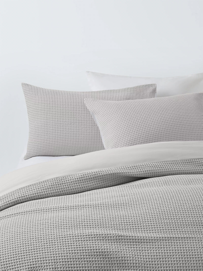John Lewis Aurelia Pure Cotton Waffle Single Duvet Cover Set, Mid Grey