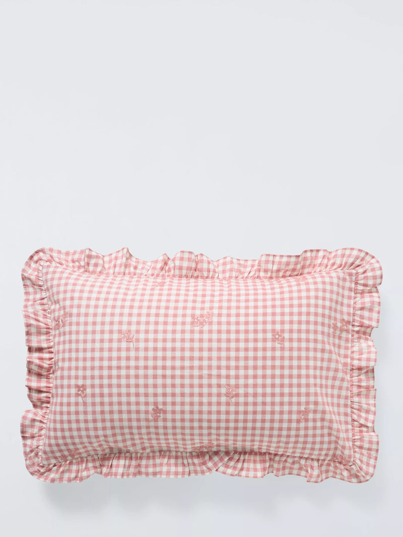 John Lewis gingham cotton duvet cover set pink, imported from the UK