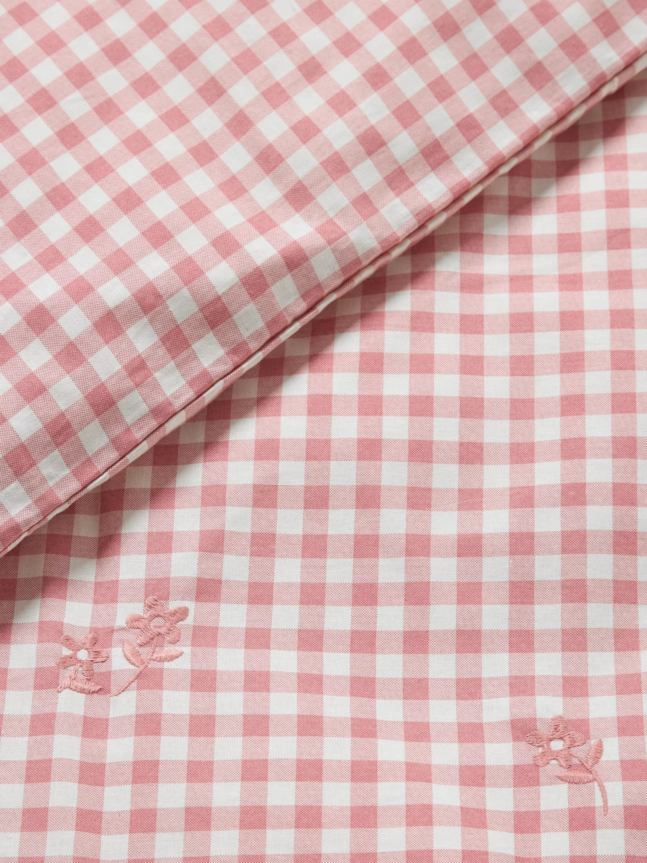 John Lewis gingham cotton duvet cover set pink, imported from the UK
