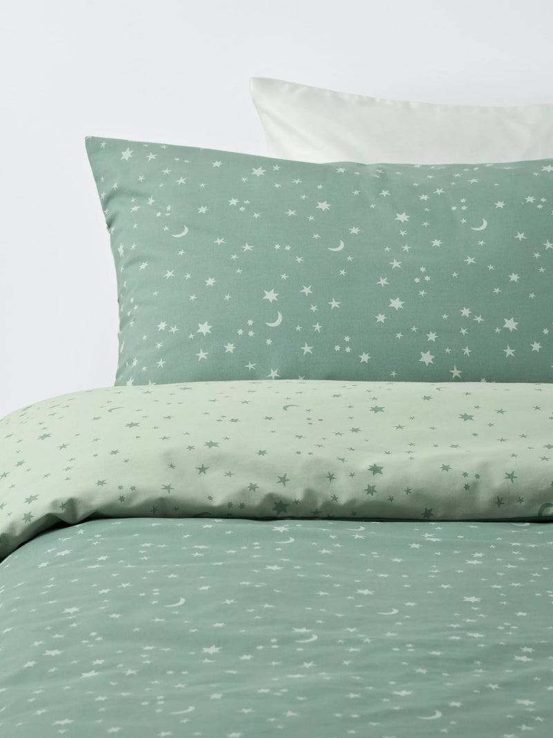 John Lewis Kids' Starry Sky Reversible Duvet Cover and Pillowcase Set, Mist, Double Set