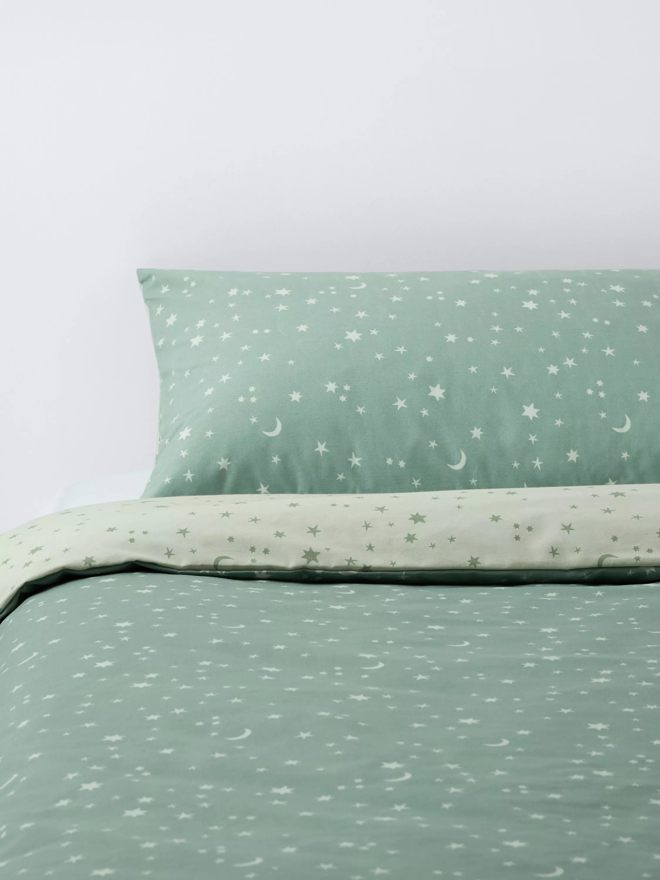 John Lewis Kids' Starry Sky Reversible Duvet Cover and Pillowcase Set, Green, Cotbed Set