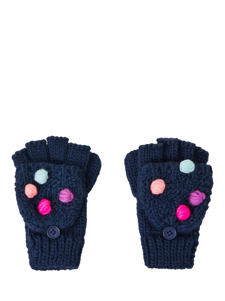 Angels by Accessorize Kids' Pom Pom Capped Mittens, Navy