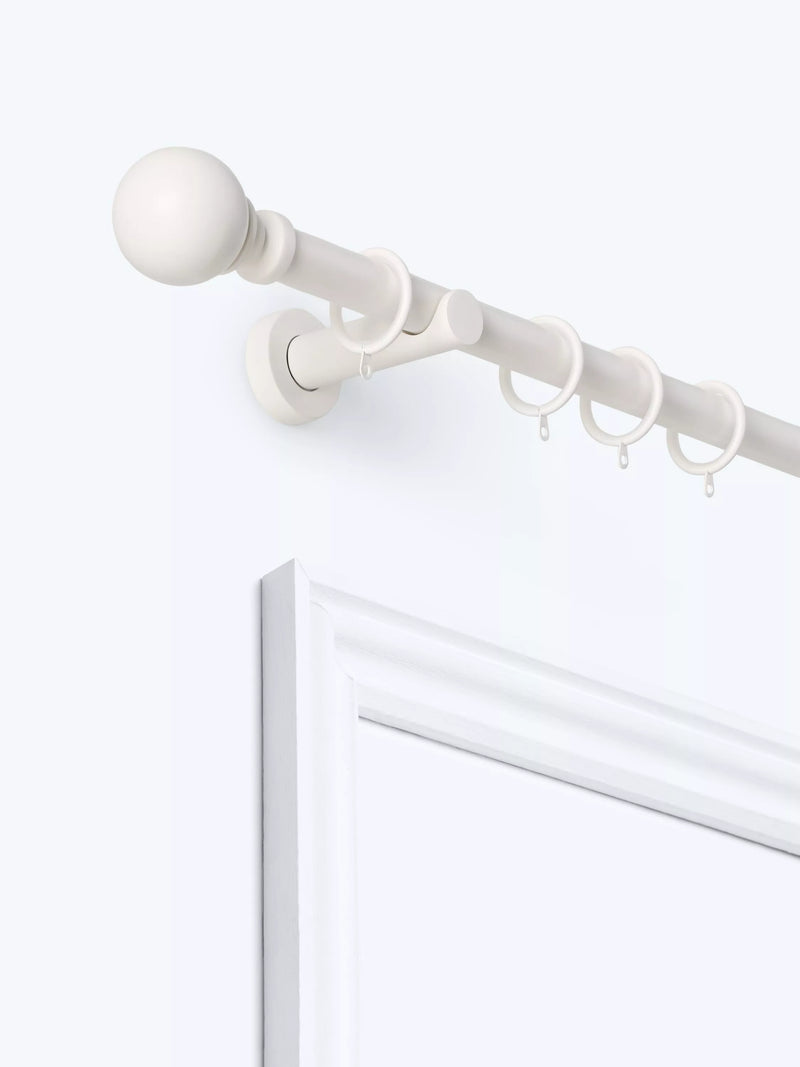 John Lewis Fixed Metal Curtain Pole Kit with Ball Finial, Dia.28mm, White, L120cm