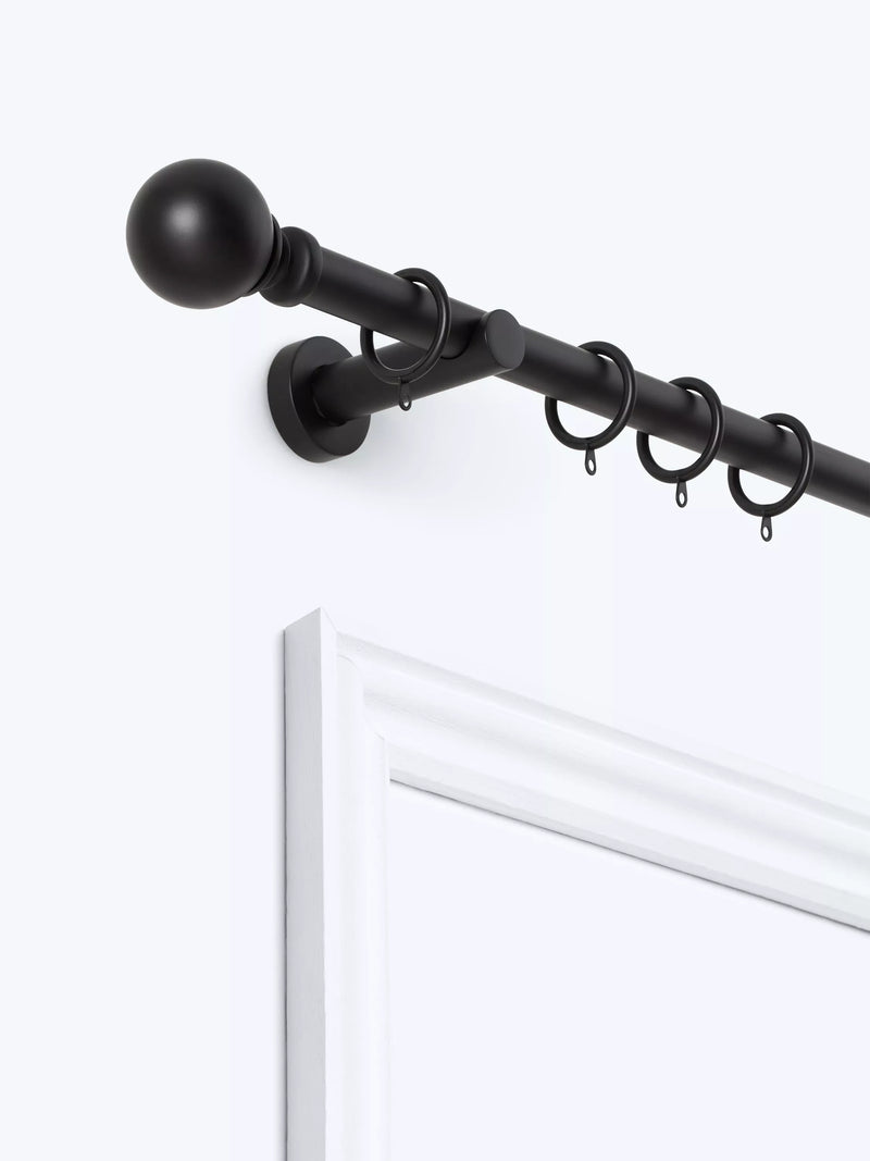 John Lewis Fixed Metal Curtain Pole Kit with Ball Finial, Dia.28mm, Black, L120cm