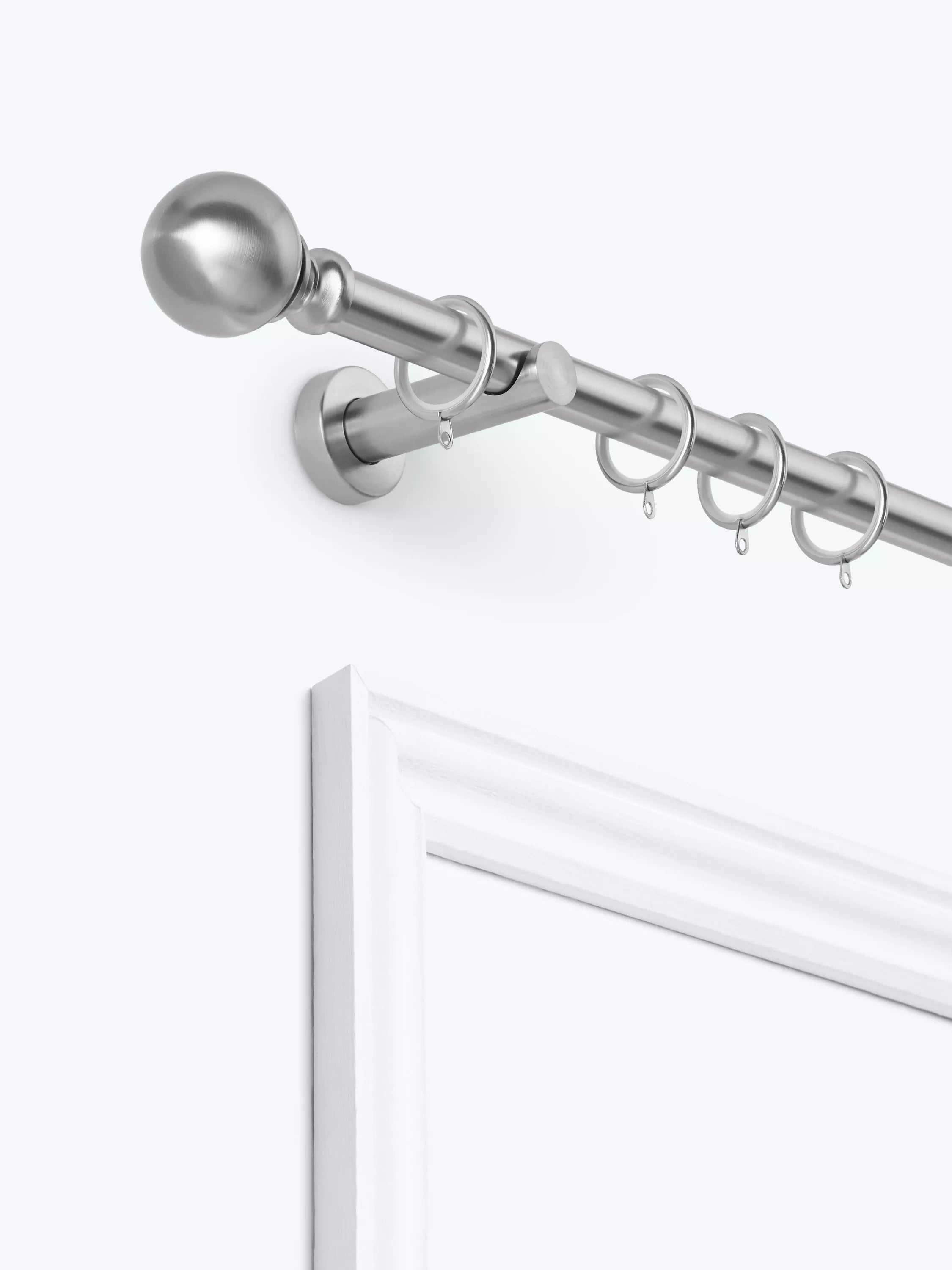 John Lewis Fixed Metal Curtain Pole Kit with Ball Finial, Dia.28mm, Silver, L120cm