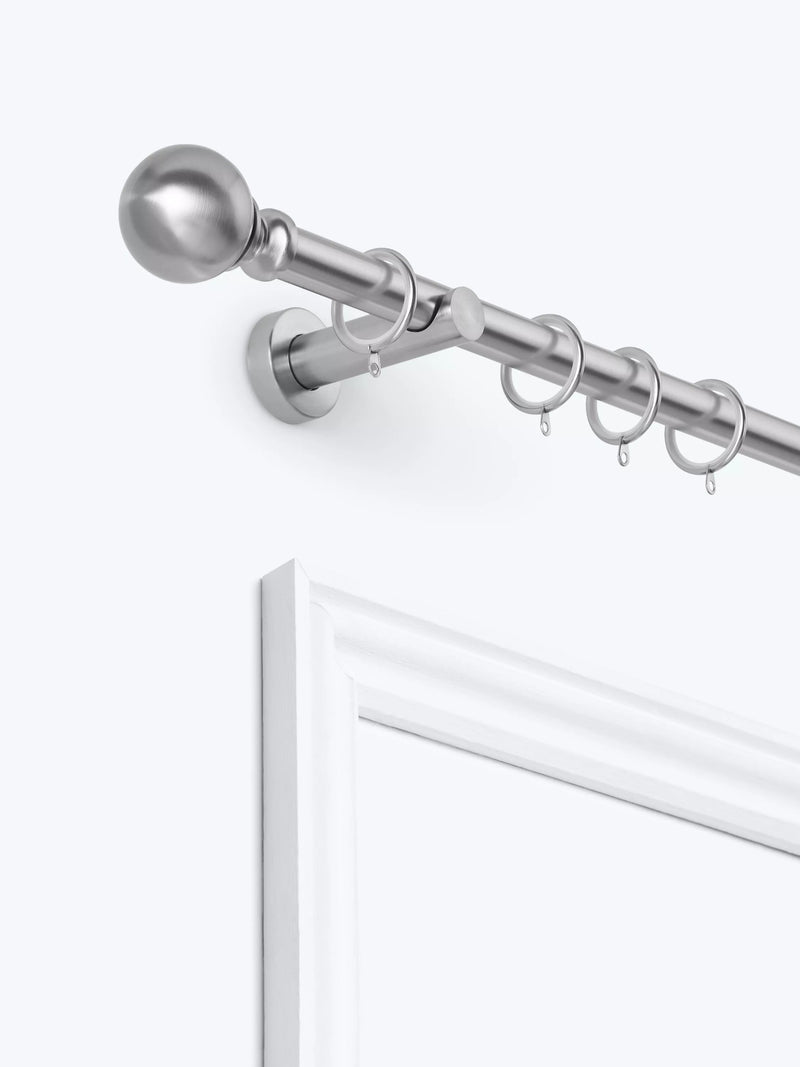 John Lewis Fixed Metal Curtain Pole Kit with Ball Finial, Dia.28mm, Silver, L120cm