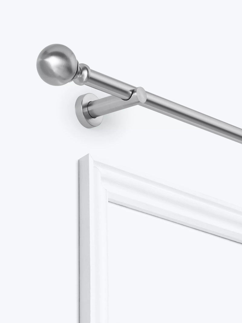 John Lewis Fixed Eyelet Metal Curtain Pole Kit with Ball Finial, Dia.28mm, Brushed Nickel, L120cm