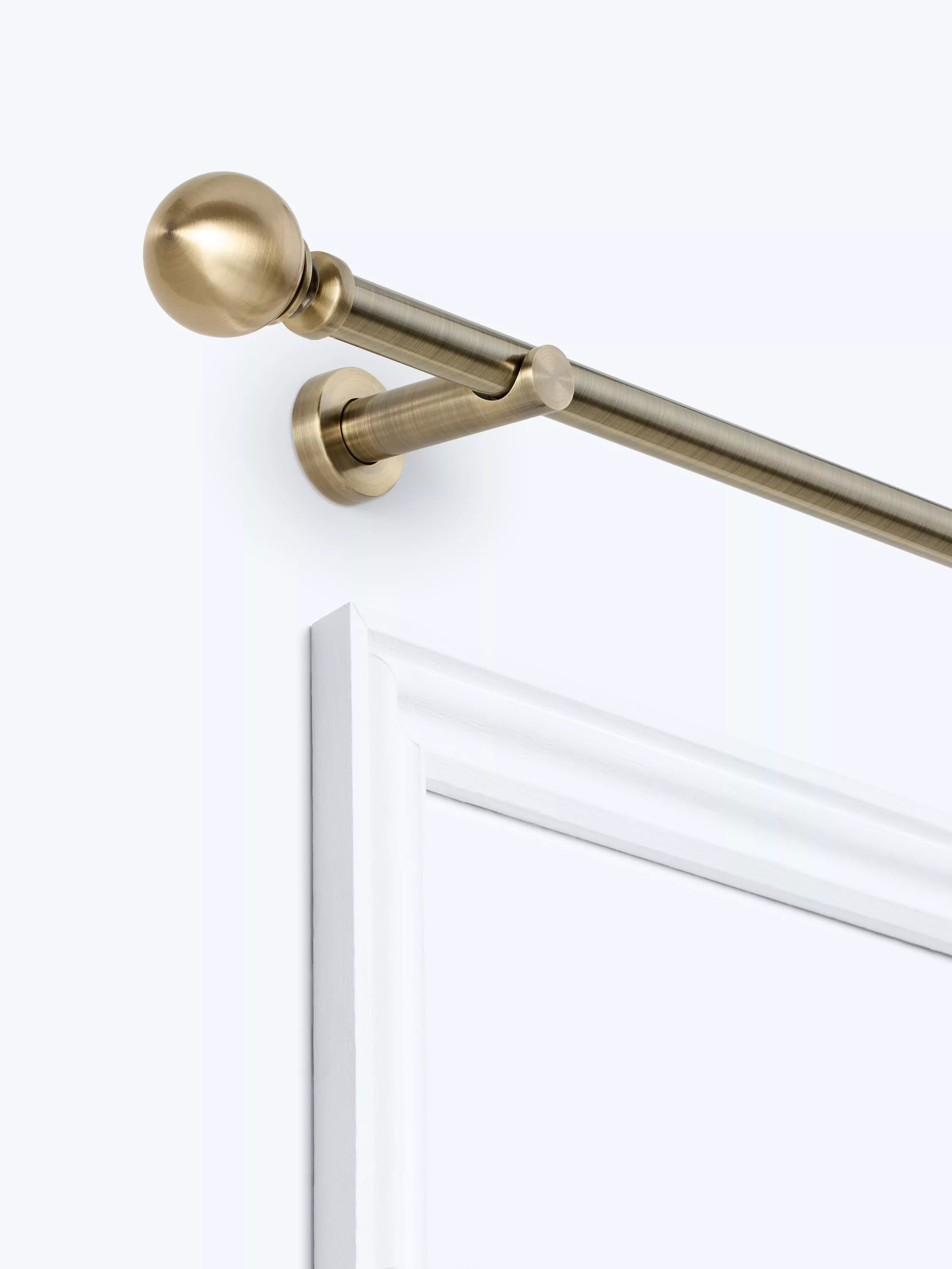 John Lewis Fixed Eyelet Metal Curtain Pole Kit with Ball Finial, Dia.28mm, Brass, L120cm
