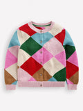 Mini Boden Kids' Sparkle Cardigan, Rainbow Argyle