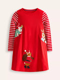 Mini Boden Kids' Elsie Cotton Christmas Big Applique Dress, Red