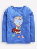 Mini Boden Kids' Cotton Santa Lift The Flap Top, Hot Air Balloon