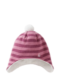 Benetton Kids' Striped Pom-Pom Knitted Hat, Rose/Multi