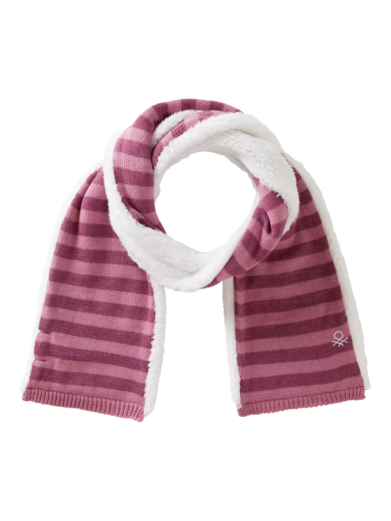 Benetton Kids' Stripe Knitted Scarf, Antique Rose