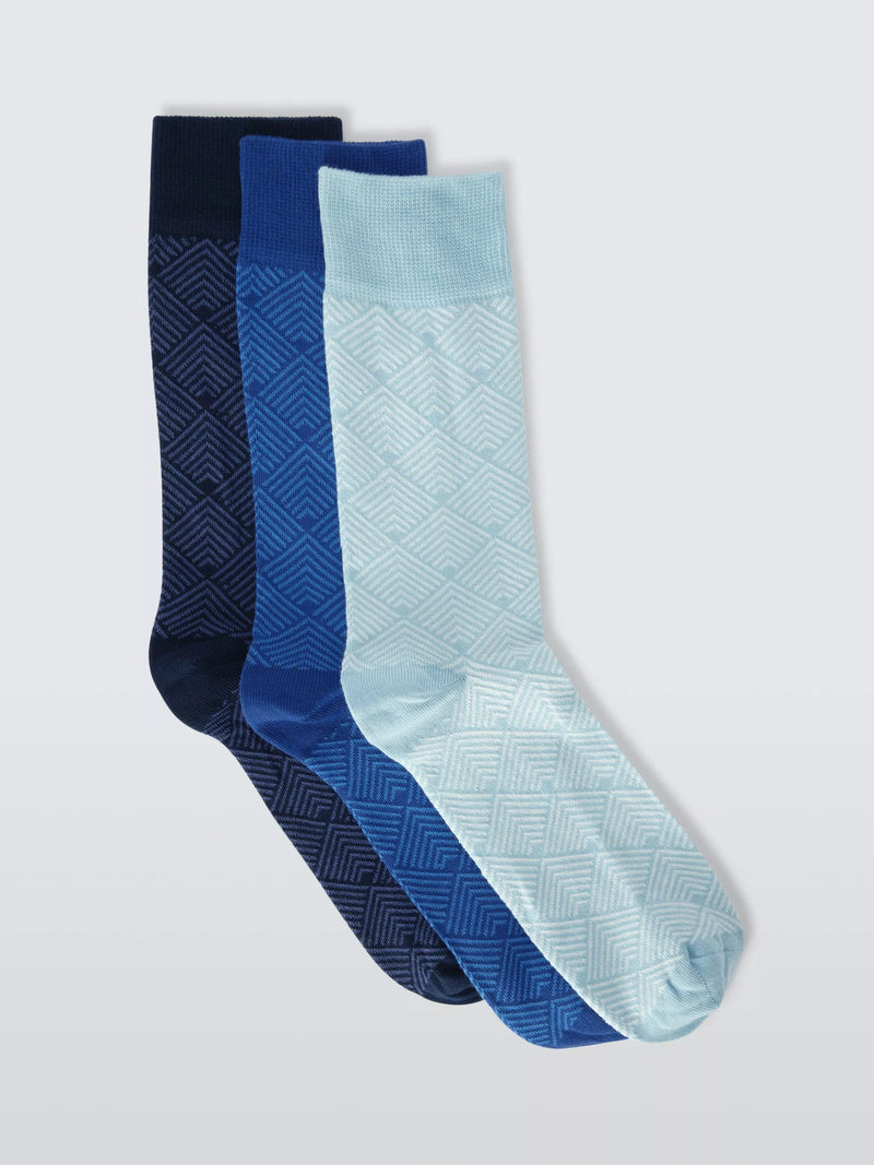 John Lewis pack of 3 socks blue multi, imported from the UK