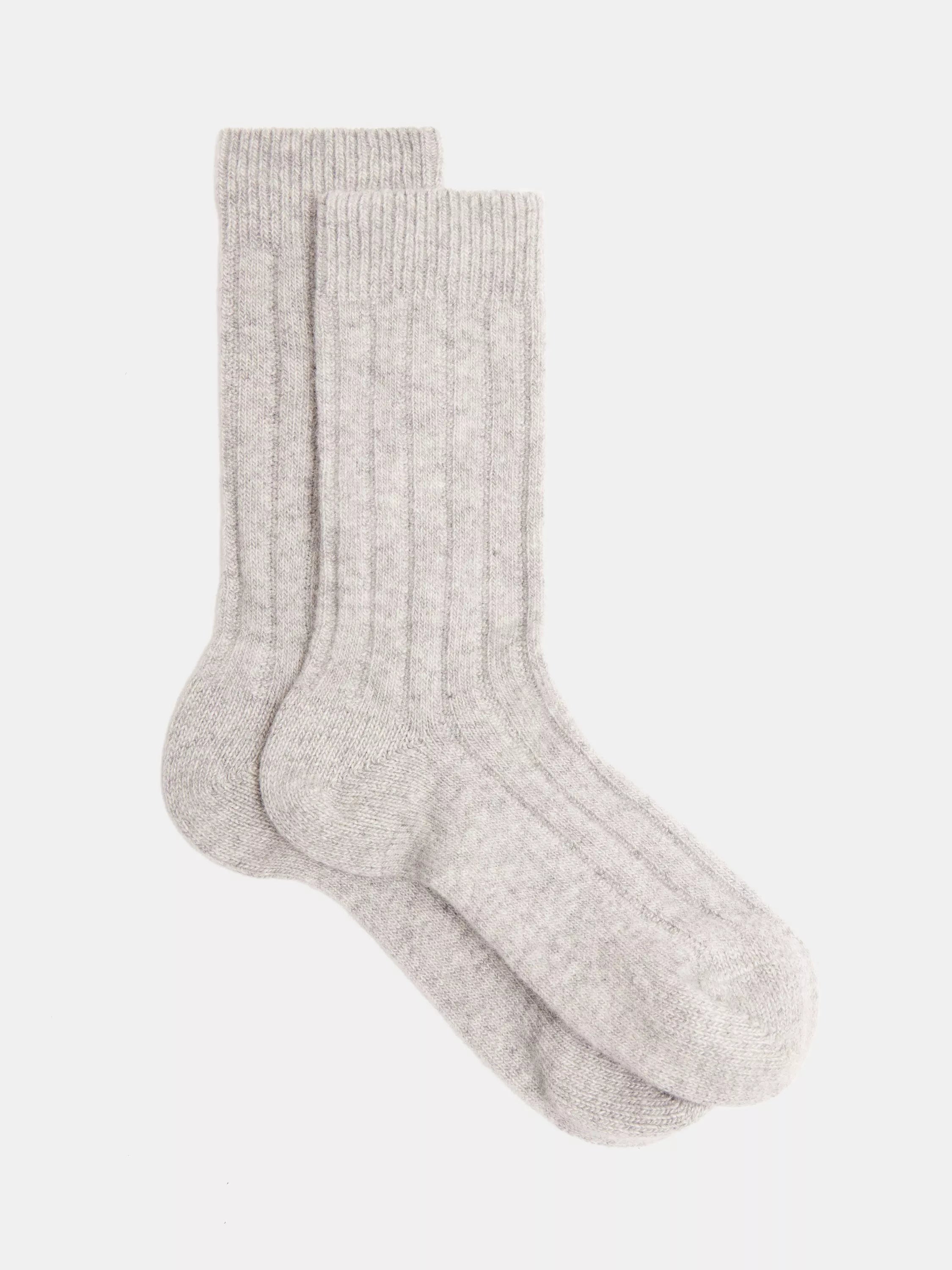 HUSH Textured Cashmere Rich Socks, Grey, One Size